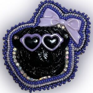 💥New Beaded Black Pug Sunglasses Bow Brooch Pin Jewelry Accessory Pet Dog Animal